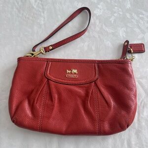Coach Red Leather Clutch with Gold Accents